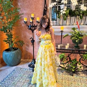 Zimmermann Wonderland Yellow Floral Strapless Gown Size 1